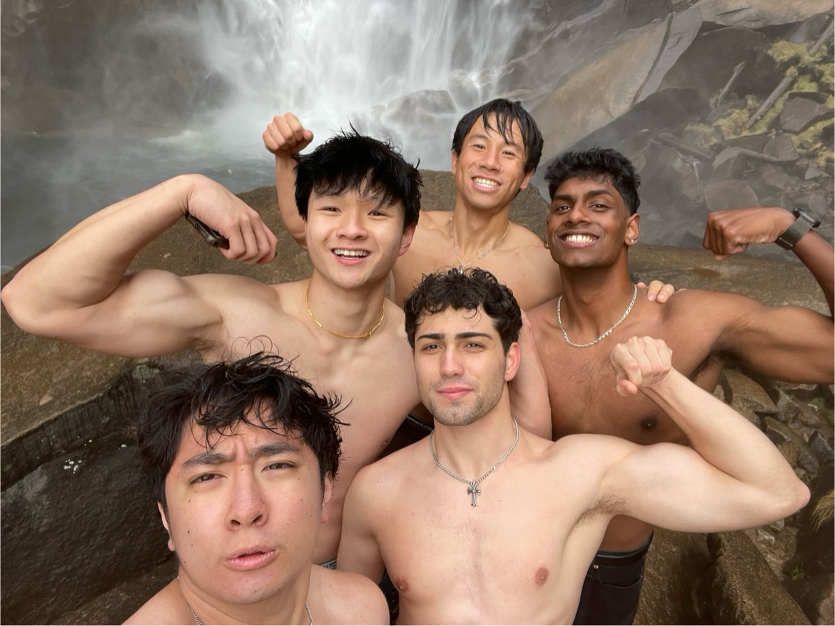 Friends at a waterfall